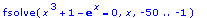 fsolve(x^3+1-exp(x) = 0,x,-50 .. -1)