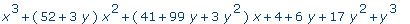 x^3+(52+3*y)*x^2+(41+99*y+3*y^2)*x+4+6*y+17*y^2+y^3...