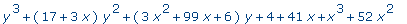 y^3+(17+3*x)*y^2+(3*x^2+99*x+6)*y+4+41*x+x^3+52*x^2...