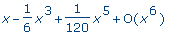 series(1*x-1/6*x^3+1/120*x^5+O(x^6),x,6)